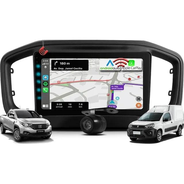 Kit Multimídia CarPlay Sem Fio Nova Strada Fiorino Partner Preto