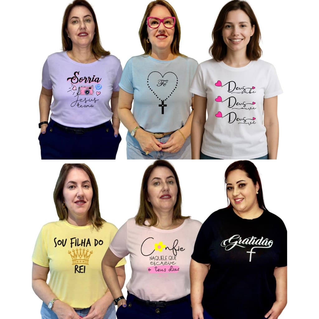 Kit de 04 Camisetas Variadas Religiosas