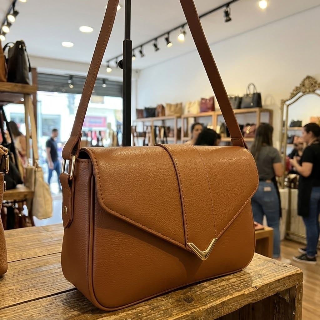 Bolsa Feminina Baguete de Ombro com Detalhes em Dourado
