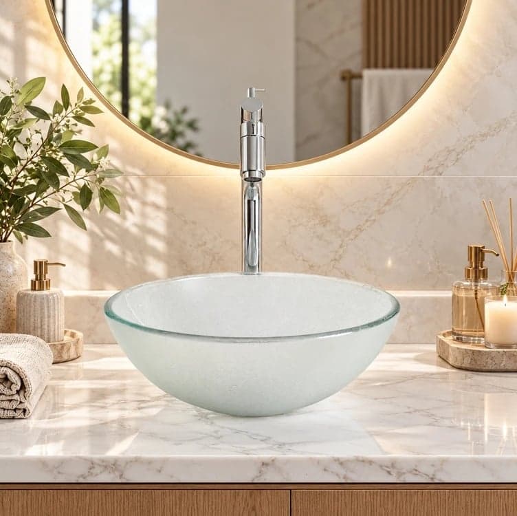 Cuba Pia De Apoio Sobrepor Vidro Redonda 30 Cm Transparente Banheiro Lavabo Beltempo Bt-4030 Texturizado