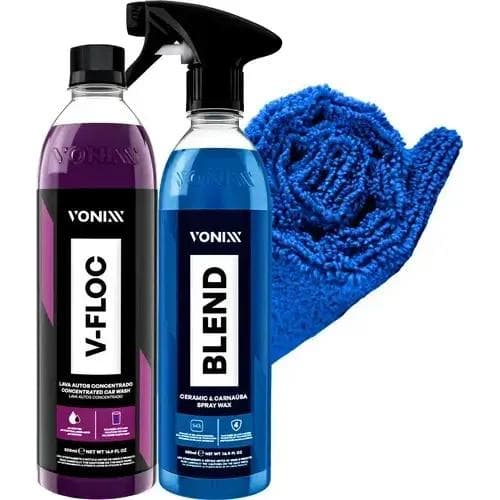 Kit Cera Spray Vonixx Blend Carnaúba 500ml + Shampoo Automotivo V-Floc 500ml + Toalha Microfibra Vintex 40x40cm 350gsm