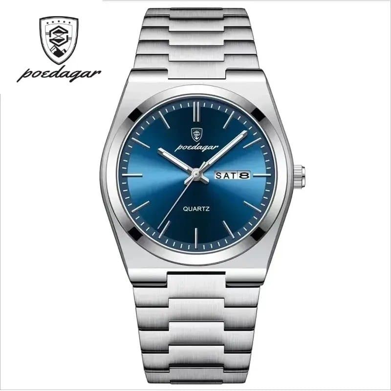 Relógio Poedagar Classic 930 Masculino de Quartzo com Calendário e Fundo Azul