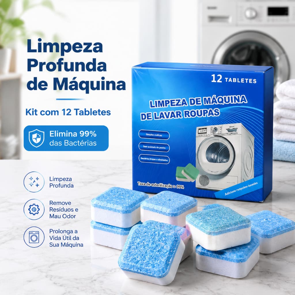 Kit 6/12/24/36 Pastilhas para Limpeza de Máquinas de Lavar Roupas Efervescentes Multifuncional