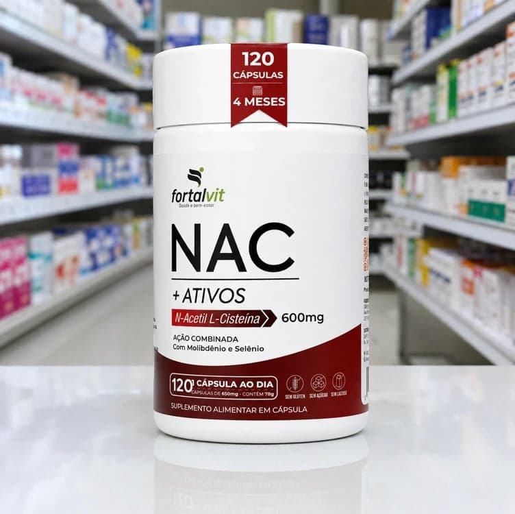 Nac 600mg 120 Cápsulas 4 Meses De Uso, Longa Duração 2x Mais, Com Molibdênio E Selênio, Fortalvit