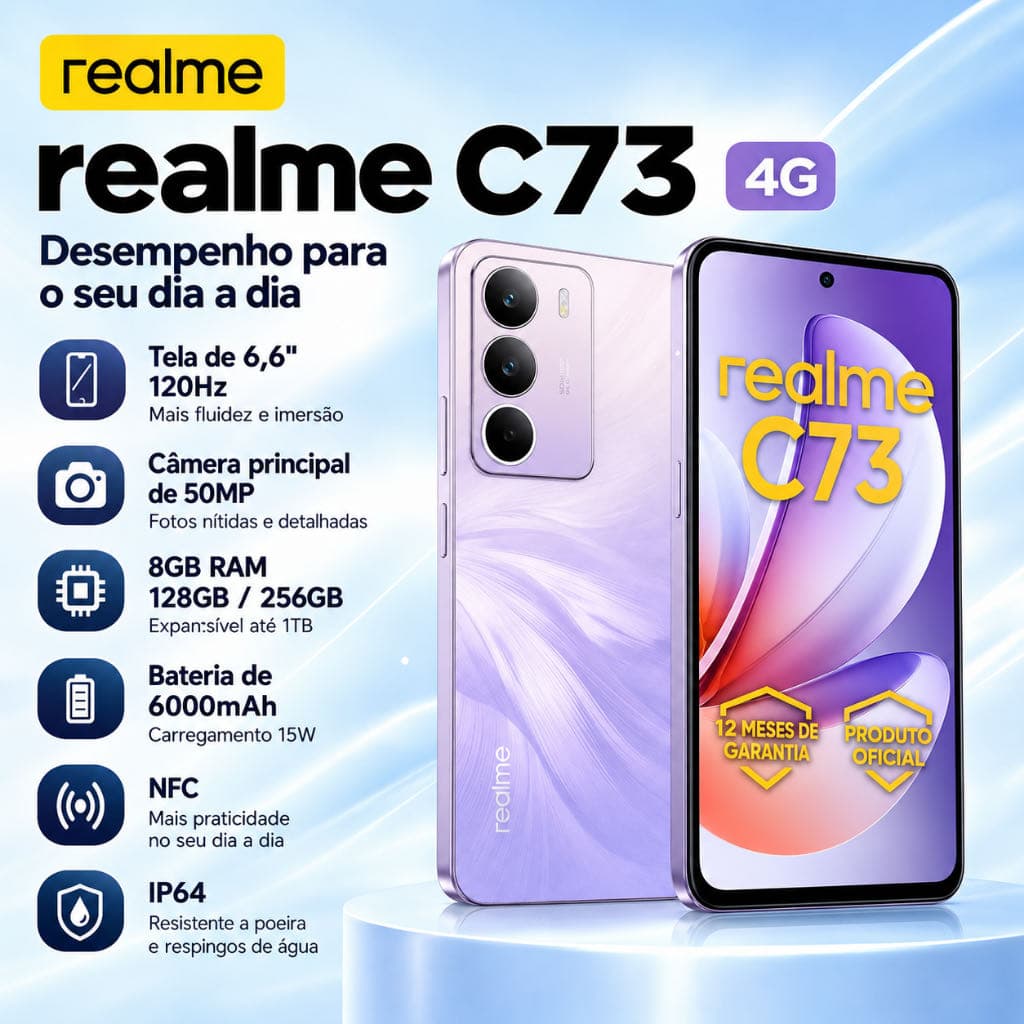 Celular Smartphone Realme C73 256GB 8GB RAM Dual SIM 120Hz 6000mAh Verde