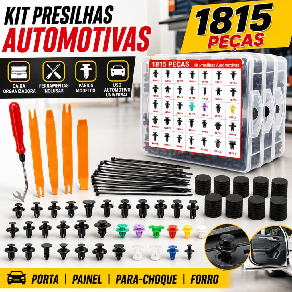 Kit 800/1815 Peças Presilhas e Grampos Automotivos para Carenagem, Porta e Para-choque