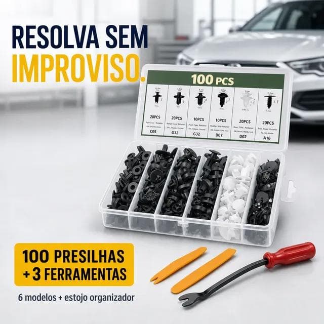 Kit 100 Presilhas e Grampos para Para-barro e Para-choque com Removedor